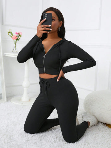 Women'S Solid Color Slim Fit Two Piece Set
