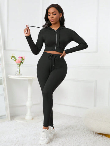 Women'S Solid Color Slim Fit Two Piece Set