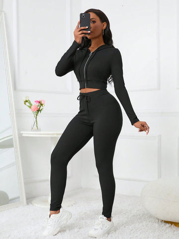Women'S Solid Color Slim Fit Two Piece Set