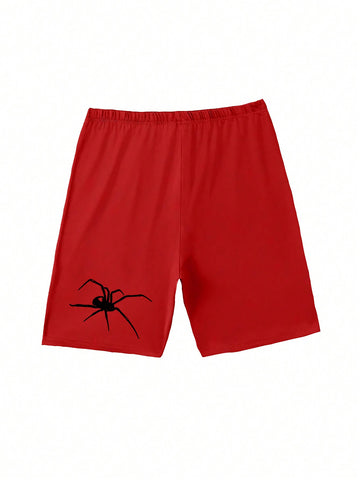 Women'S Spider Printed T-Shirt And Cycling Shorts Set