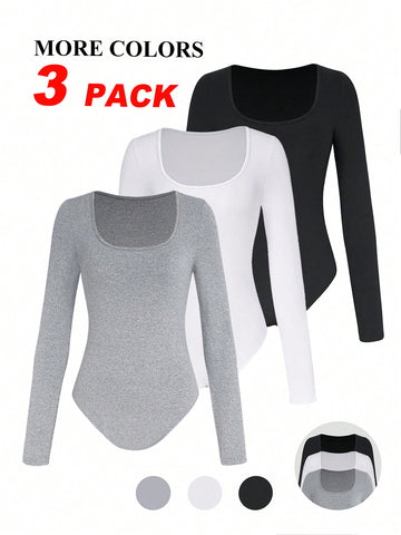 Women'S Square Neck Long Sleeve Bodysuit