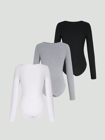 Women'S Square Neck Long Sleeve Bodysuit