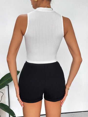 Women'S Summer Casual Commuting Solid Color Stand Collar Vest Shorts Set