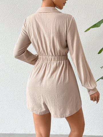 Women'S Waist Tie Shirt Jumpsuit