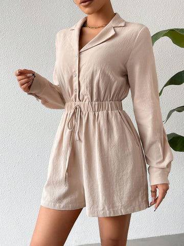 Women'S Waist Tie Shirt Jumpsuit