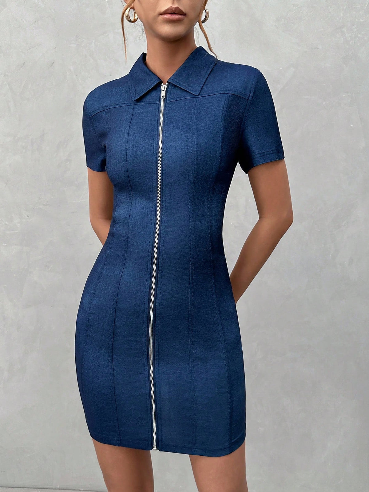 Essnce Women'S Zipper Denim Print Dress