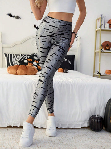 Essnce Women All-Over Print Casual Leggings,Halloween Outfits,Fall Pants,