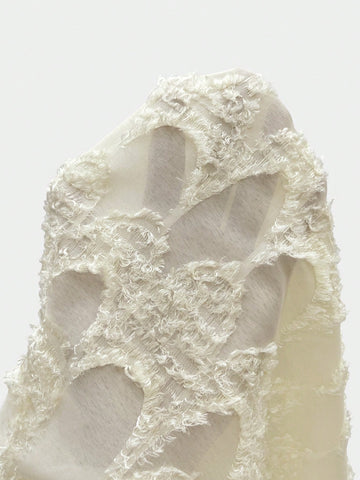 Essnce Women Casual Commuter Lace Patchwork Jacquard Fabric Long Lantern Sleeve Small V-Neck Blouse