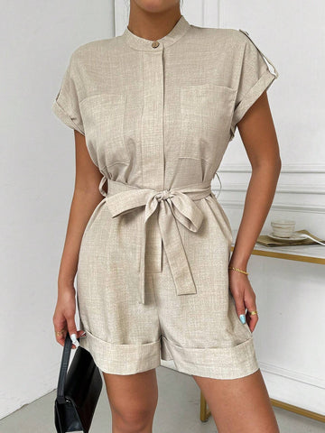 Women Casual Jumpsuit With Belt For Everyday Wear