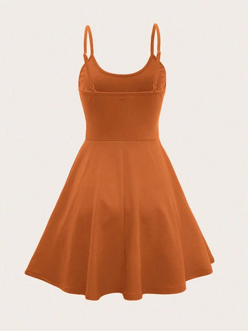 Women Casual Solid Color Knitted Flare Hem Short Slip Dress, Summer