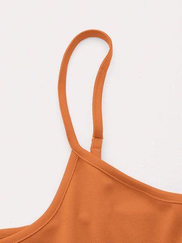 Women Casual Solid Color Knitted Flare Hem Short Slip Dress, Summer