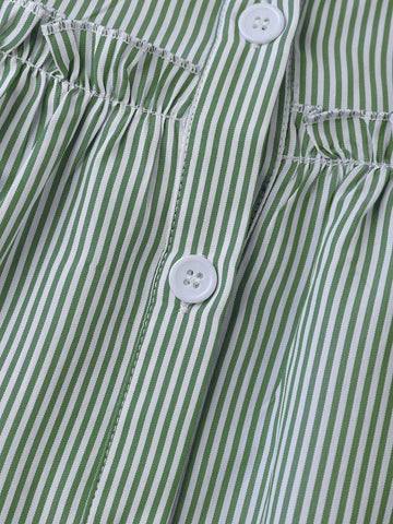 Essnce Women Casual Striped Button Front Lantern Sleeve Loose Shirt, Autumn