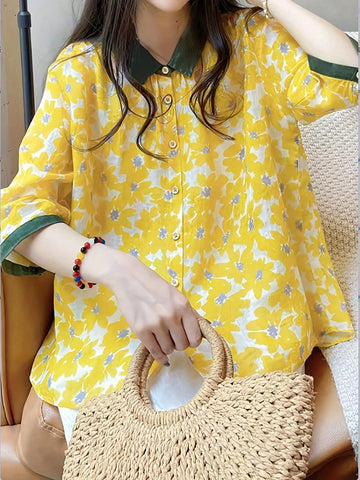 Essnce Women Color Block Short Sleeve Printed Summer Shirt