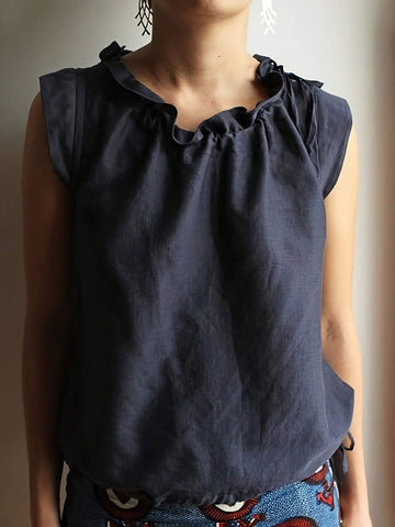Essnce Women Elegant Sleeveless Blouse With Ruffled Collar