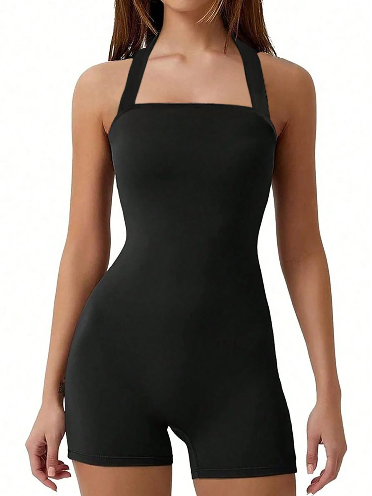 Women Fashion Solid Color Sleeveless Strap Tight Jumpsuit