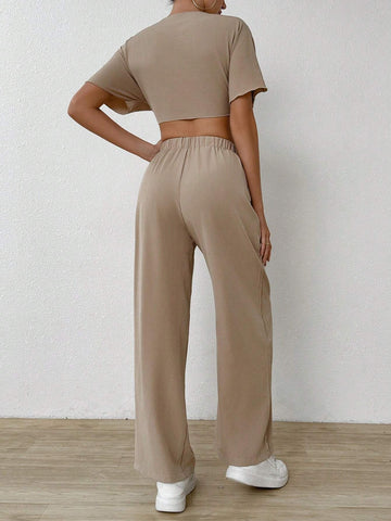 Women Fashionable Elegant Tie Shoulder Strap Two Piece Set