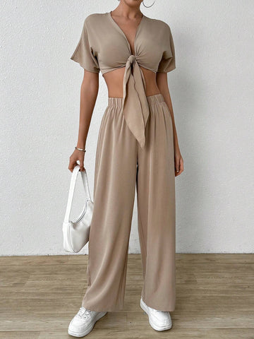 Women Fashionable Elegant Tie Shoulder Strap Two Piece Set