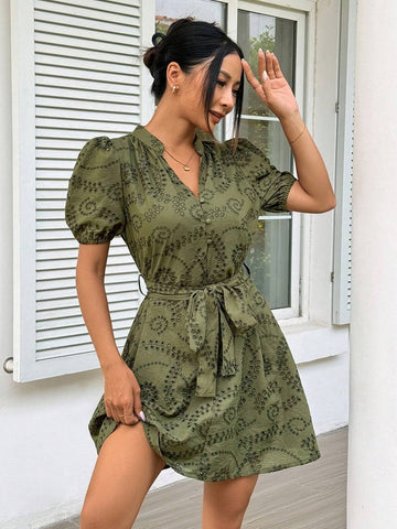 Women Fashionable Short Embroidered Double-Waist Dress