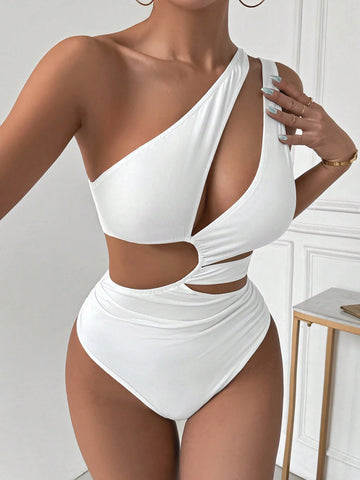 Women Fashionable Solid Color Off-Shoulder Hollow Out Ruffle Jumpsuit