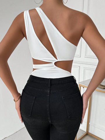 Women Fashionable Solid Color Off-Shoulder Hollow Out Ruffle Jumpsuit