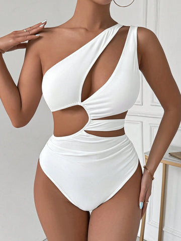 Women Fashionable Solid Color Off-Shoulder Hollow Out Ruffle Jumpsuit