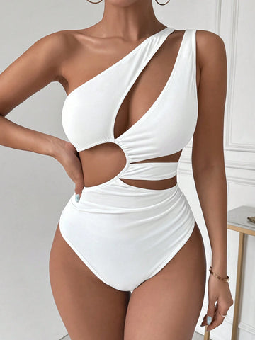 Women Fashionable Solid Color Off-Shoulder Hollow Out Ruffle Jumpsuit