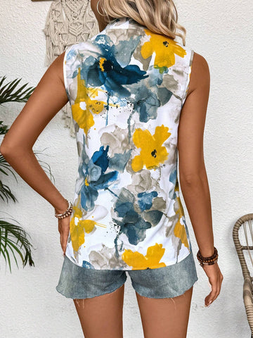 Essnce Women Floral Print Loose Fit Sleeveless Shirt For Vacation