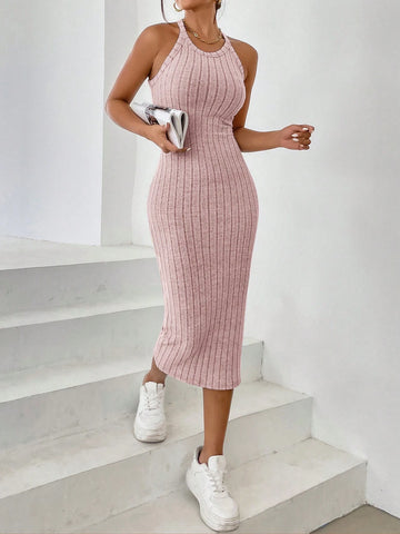 Women Knitted Striped Off Shoulder Dress