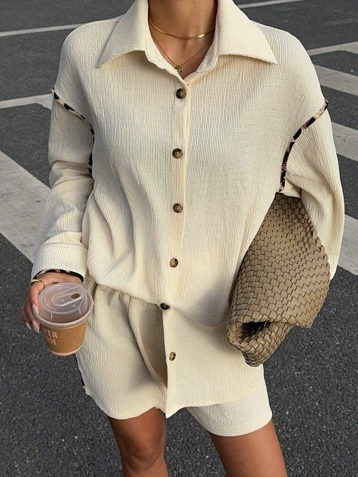 Women Leopard Print Splice Loose Shirt, Casual Fashion Women 2Pcs Set For Autumn/Winter