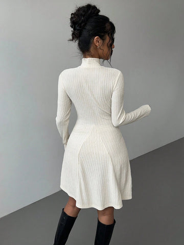 Women Long Sleeve Waist Cinched Slimming A-Line Dress