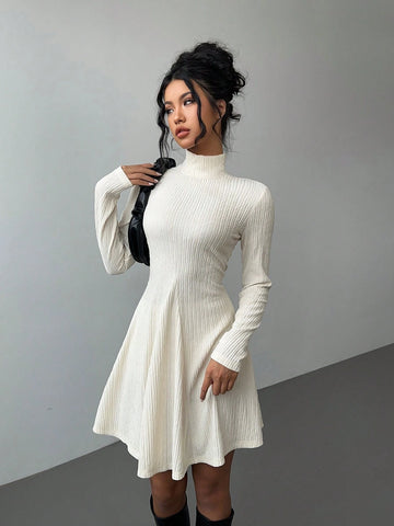 Women Long Sleeve Waist Cinched Slimming A-Line Dress