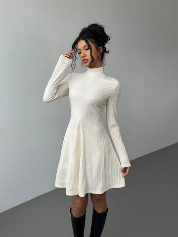 Women Long Sleeve Waist Cinched Slimming A-Line Dress