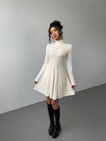 Women Long Sleeve Waist Cinched Slimming A-Line Dress