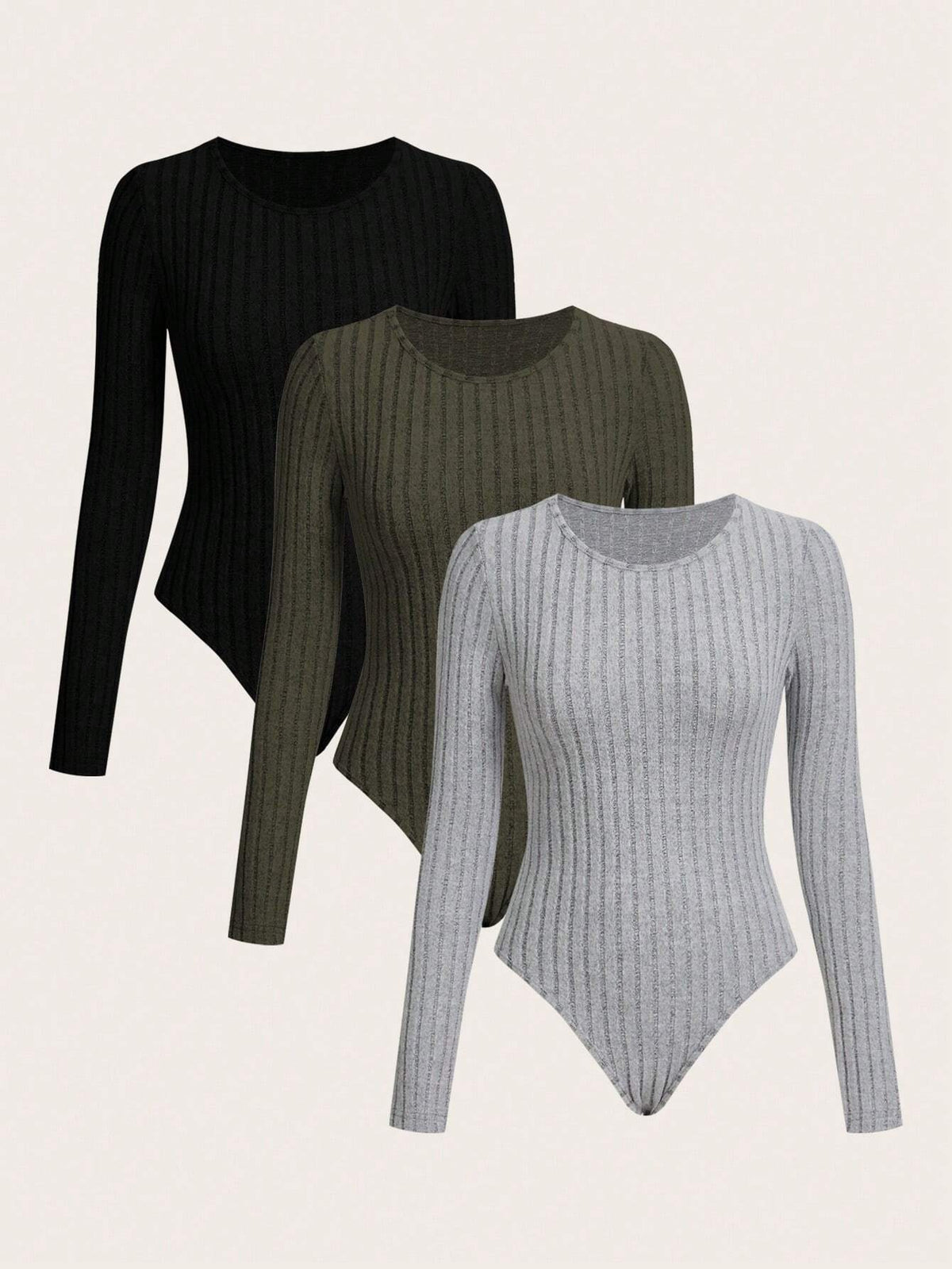 Women Plush Fabric Bodysuit, Ribbed Texture, Long Sleeve, Comfortable Casual, Autumn/Winter