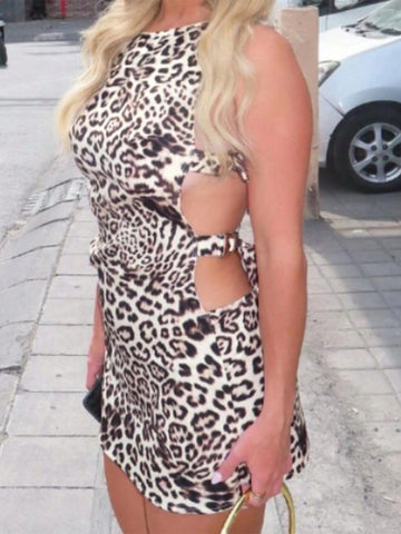 Women Sexy Leopard Print Knit Short Dress, Summer