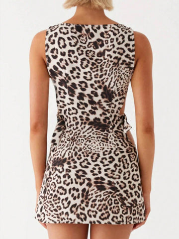 Women Sexy Leopard Print Knit Short Dress, Summer