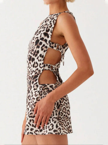Women Sexy Leopard Print Knit Short Dress, Summer