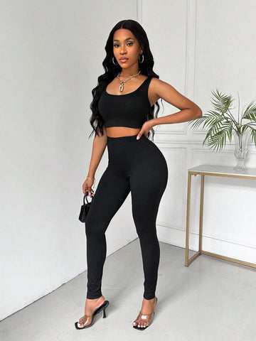 Women Sexy Yoga Workout Sleeveless Tank Top And Leggings, Slimming Sportswear Set For Summer