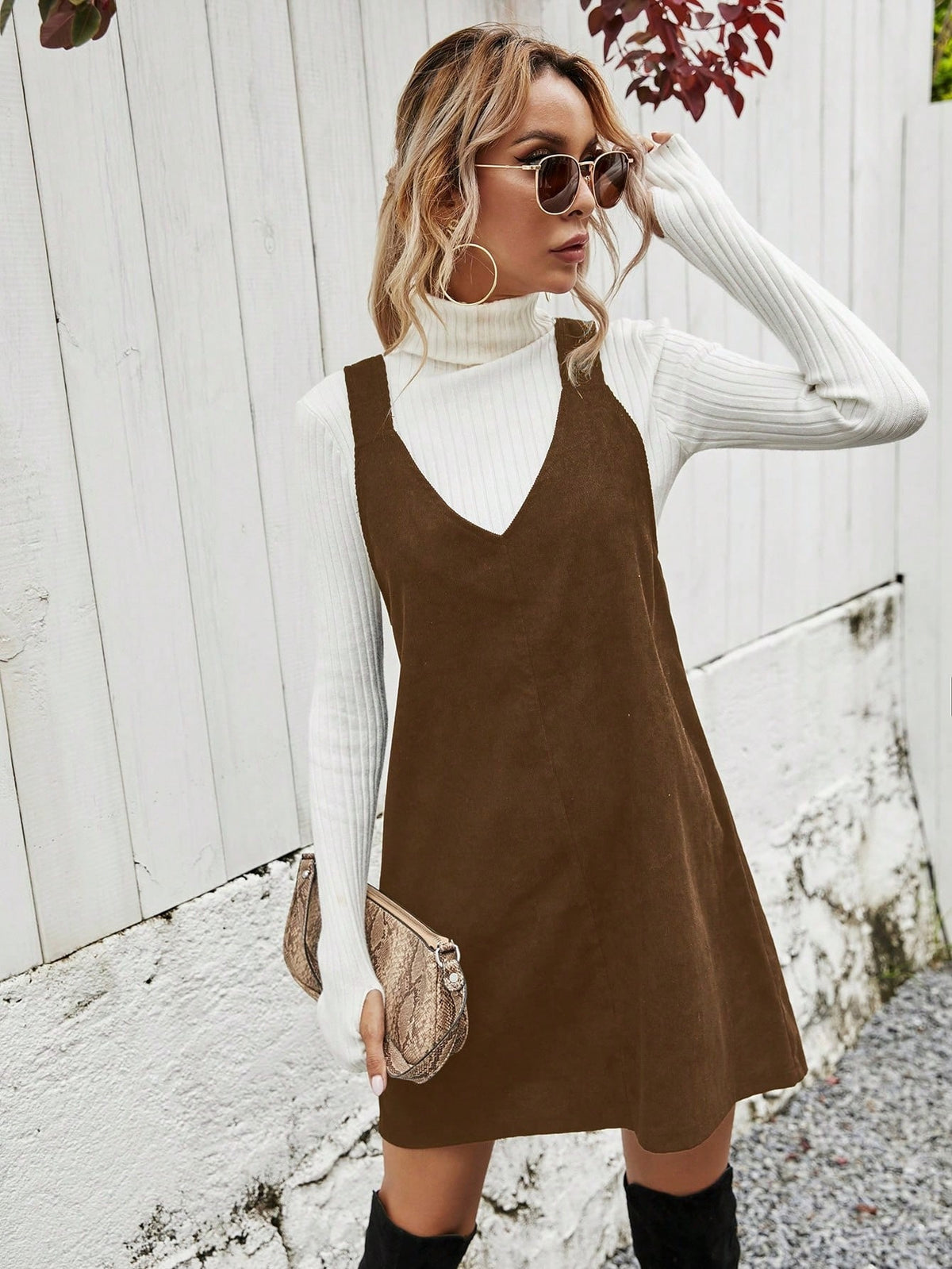 Women Solid Color Casual Versatile Suspender Dress, Autumn/Winter