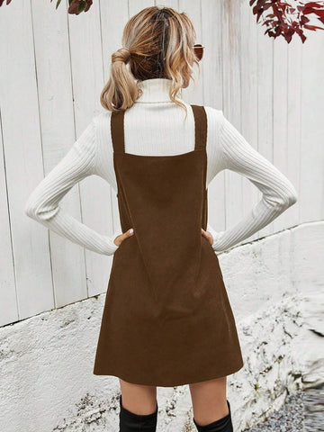 Women Solid Color Casual Versatile Suspender Dress, Autumn/Winter
