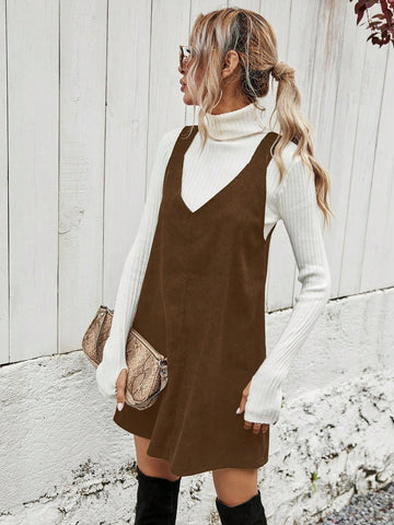 Women Solid Color Casual Versatile Suspender Dress, Autumn/Winter