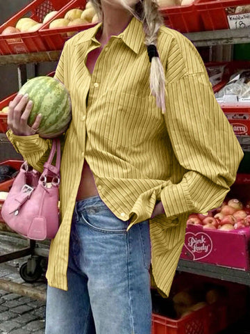 Essnce Women Solid Color Front Button Pocket Casual Long Sleeve Shirt