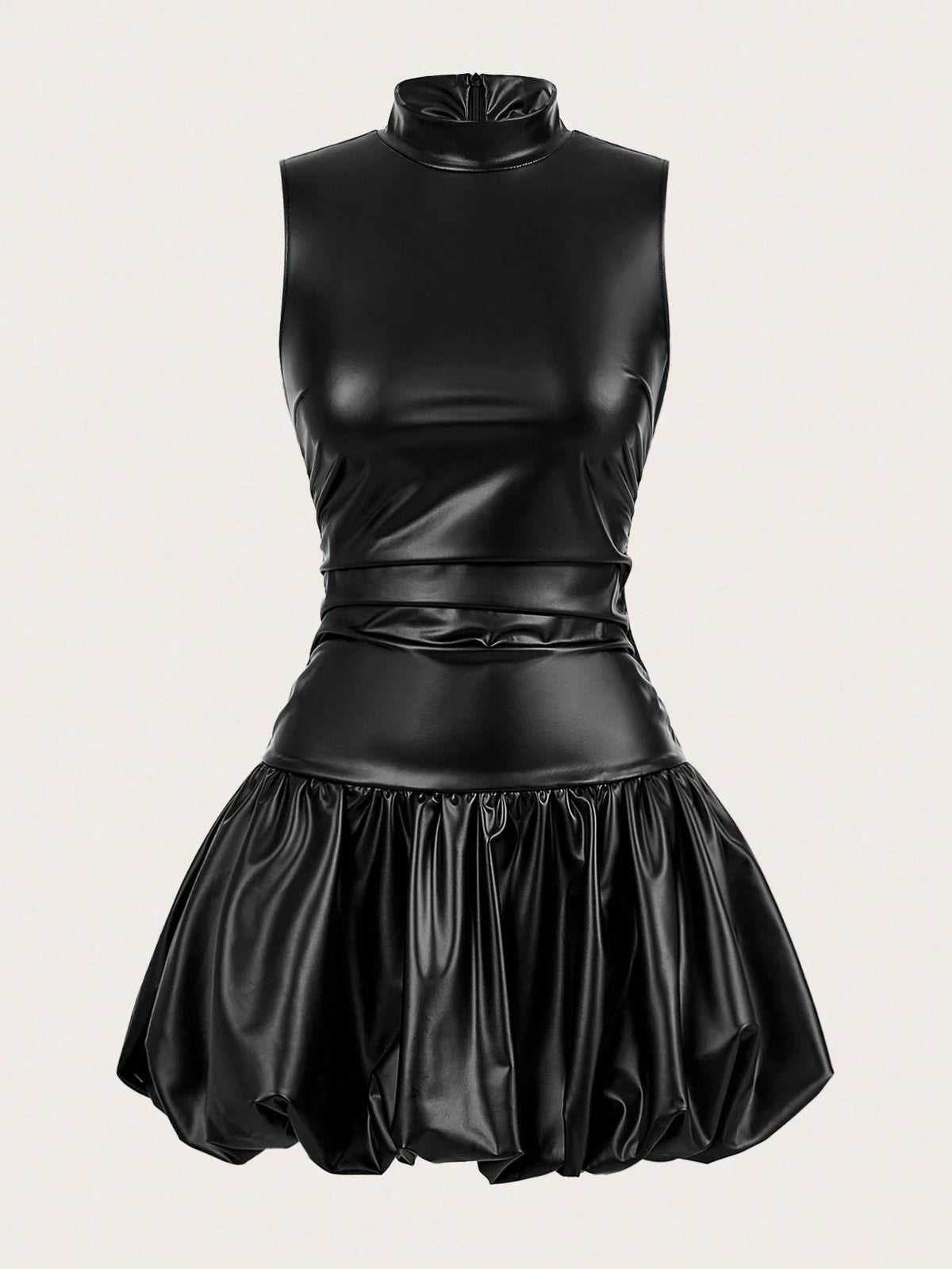 Women Solid Color Pleated Collar Sleeveless Short Dress