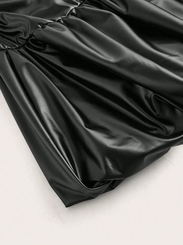 Women Solid Color Pleated Collar Sleeveless Short Dress