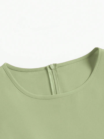 Women Solid Color Round Neck Sleeveless Ruched Mini Dress