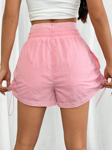 Essnce Women Summer Casual Outdoor Sport Drawstring Elastic Waistband 2 In 1 Anti-UV Loose Shorts With Tie