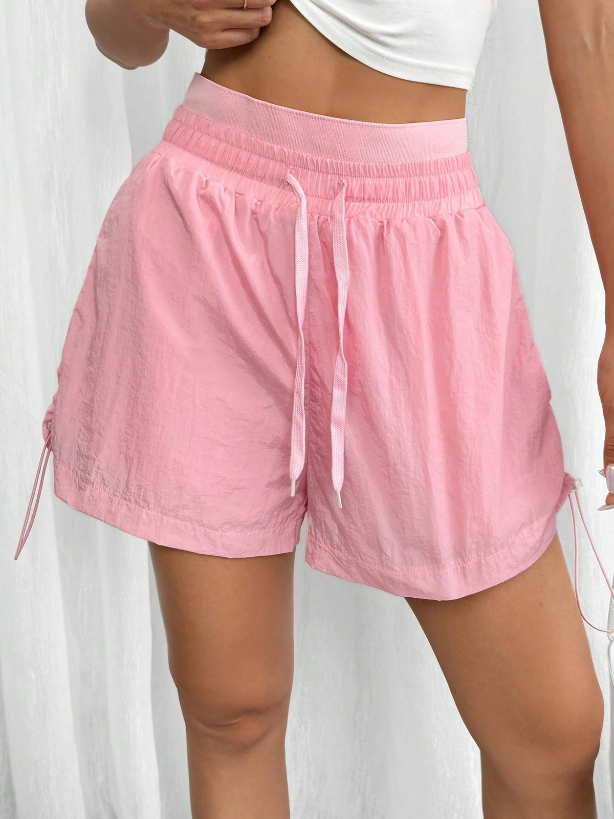 Essnce Women Summer Casual Outdoor Sport Drawstring Elastic Waistband 2 In 1 Anti-UV Loose Shorts With Tie