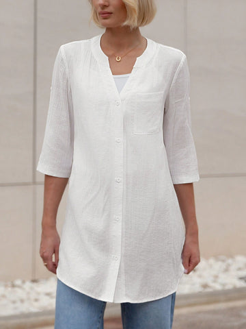 Essnce Women Summer Long Beach Holiday Loose And Breathable Seven-Sleeve Pocket Shirt Jacket