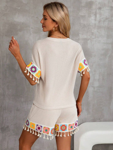 Women Tassel Detail Casual Vacation Top And Shorts Set