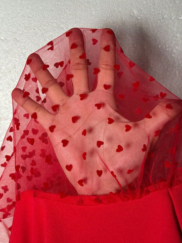 Women V-Neck Sweater With Heart Mesh Long Sleeve Short Elegant Dress